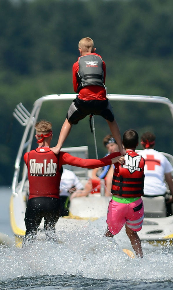 Displaying water ski skills on visiting day