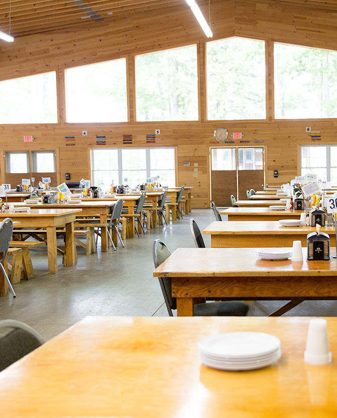 An exterior view of the Manitou dining hall