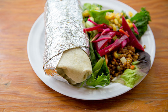 A delicious meal awaits a hungry camper in the dining hall